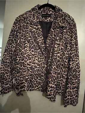 Colleen Lopez Women Faux leather Leopard Print Motorcycle Jacket, 2x